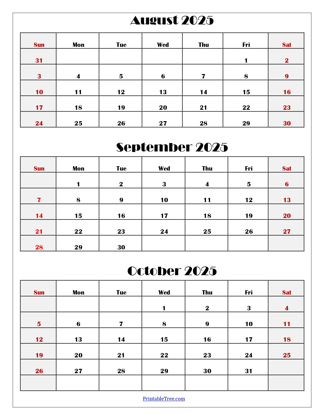 August To October 2025 Calendar Printable Pdf | Three Months Calendar | Calendar 2025