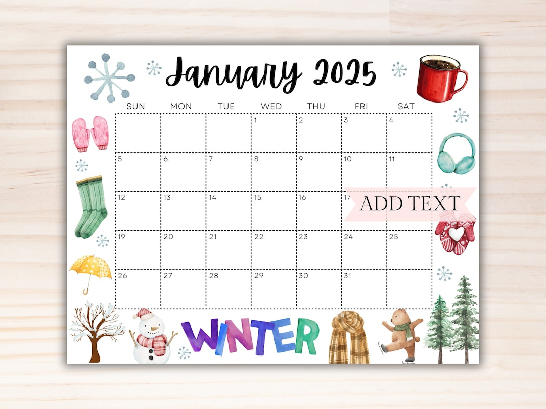 Bearbeitbarer Januarkalender 2025, Druckbarer Kalender 2025, Süßer | January 2025 Calendar Printable Cute