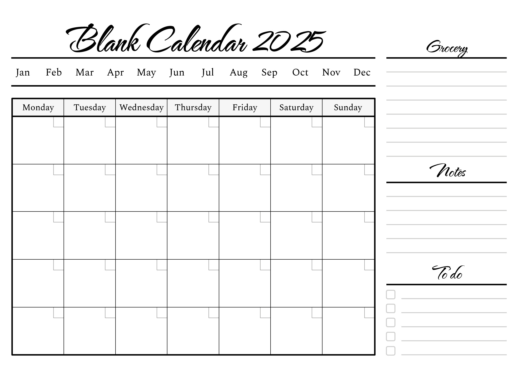 Blank Calendar Template 2025 Free Google Docs Template - Gdoc.io | Calendar 2025