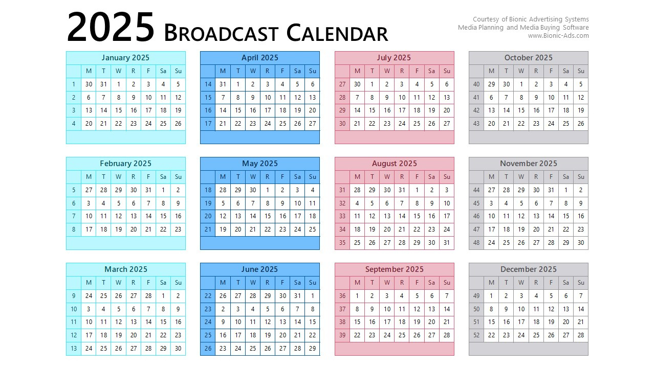 Broadcast Calendar 2025 – Free Downloads – Customizable |  Calendar 2025