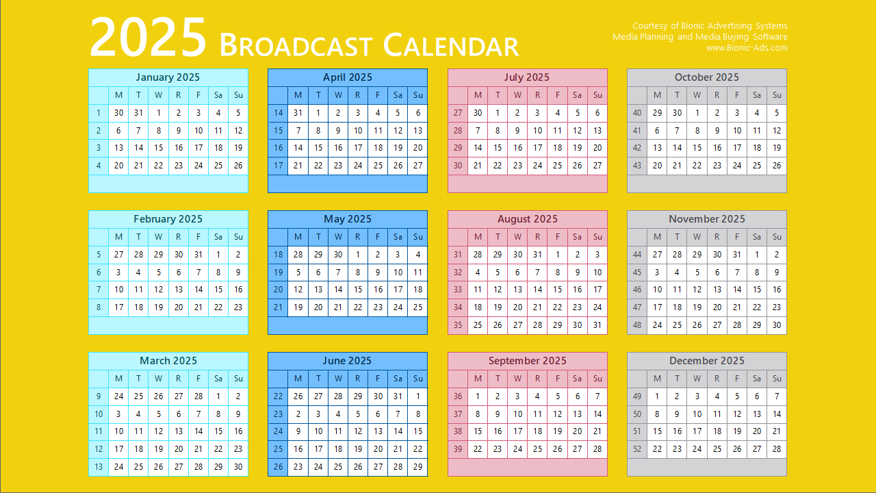 Broadcast Calendar 2025 – Free Downloads – Customizable | Calendar 2025