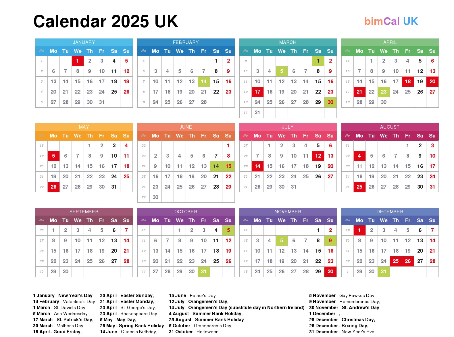 Calendar 2025 Uk - Bimcal.uk 🇬🇧 | Calendar 2025