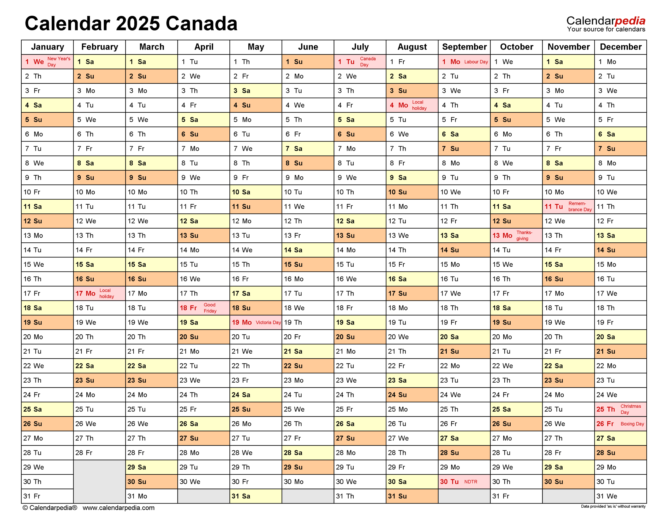 Canada Calendar 2025 - Free Printable Pdf Templates | Calendar 2025 Canada Printable