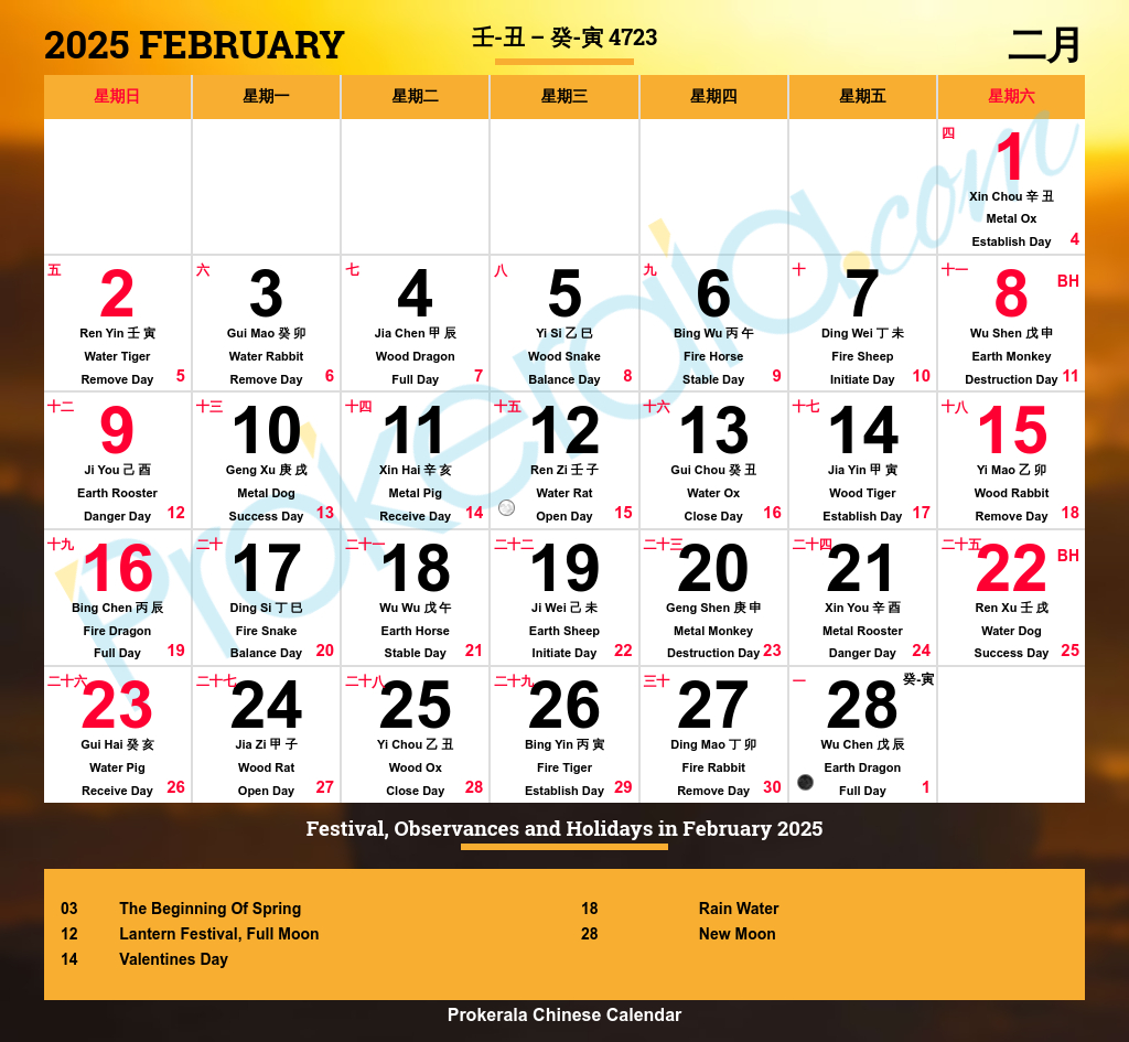 Chinese Calendar 2025 | Festivals | Holidays 2025 | February 2025 Chinese Calendar