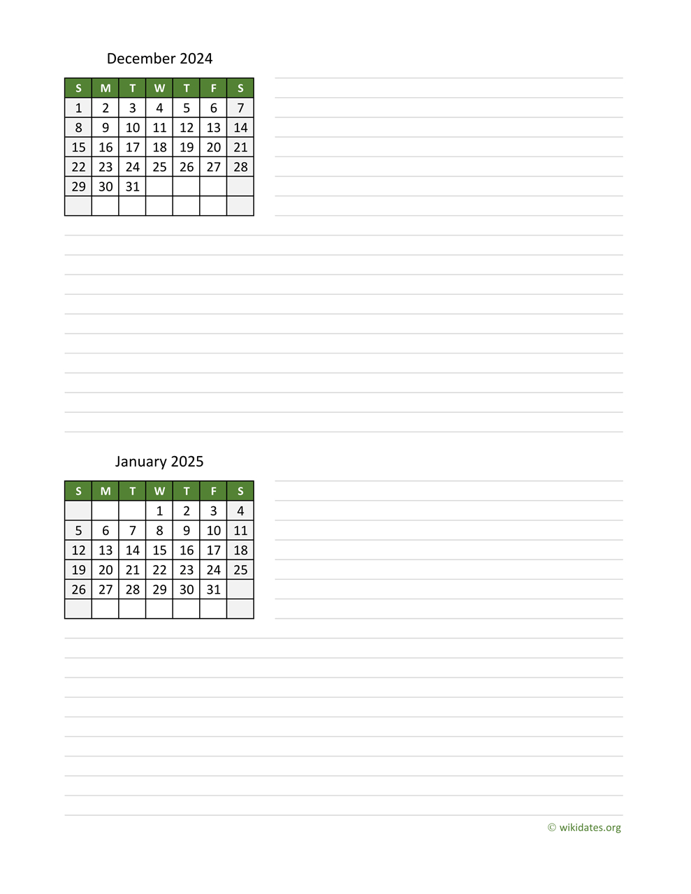 December 2024 And January 2025 Calendar | Wikidates | Calendar 2025