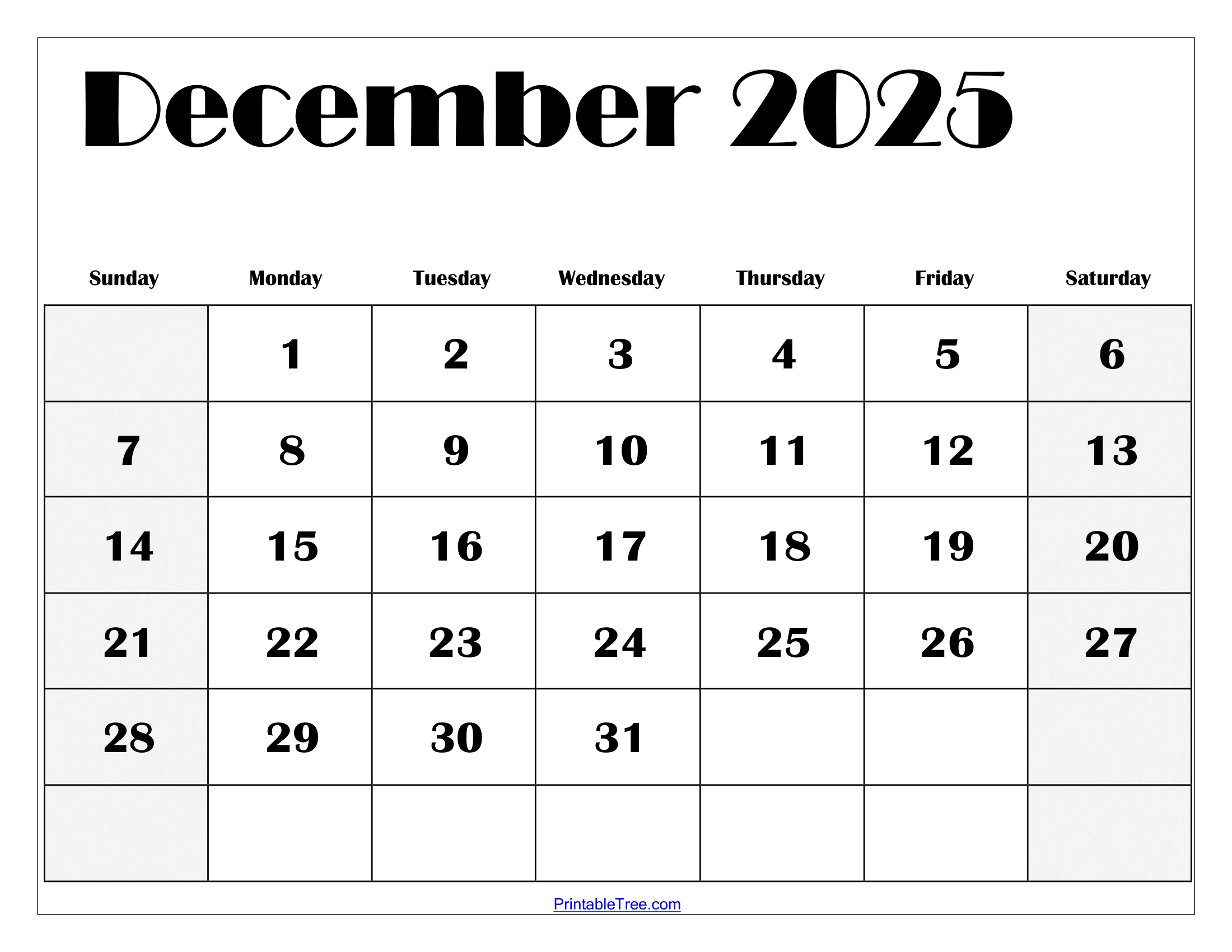 December 2025 Calendar Printable Pdf Template With Holidays | Blank December 2025 Calendar Printable