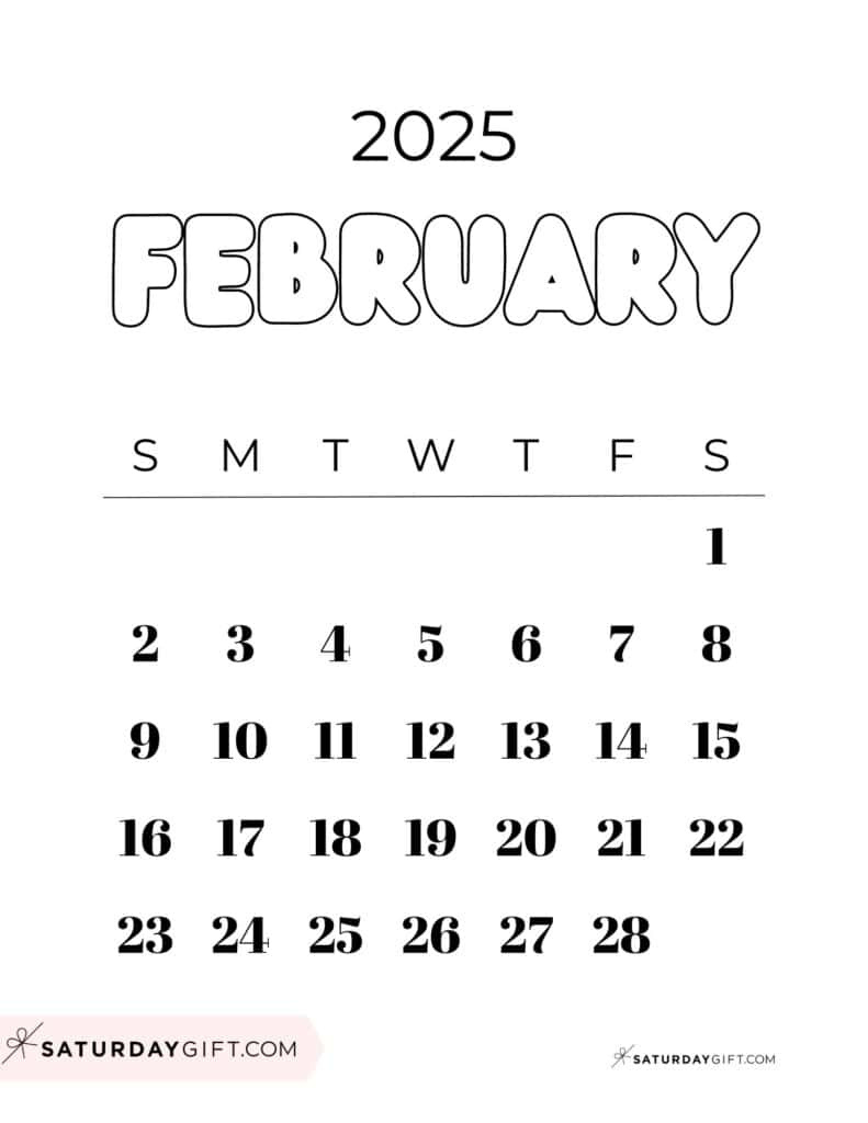 February 2025 Calendar - 20 Cute &amp;amp; Free Printables | Saturdaygift | Cute February Calendar 2025