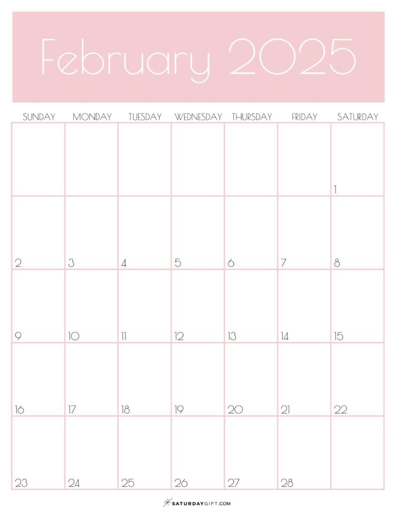 February 2025 Calendar - 20 Cute &amp;amp; Free Printables | Saturdaygift | February 2025 Calendar Printable Vertical