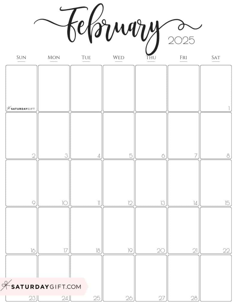 February 2025 Calendar - 20 Cute &amp;amp; Free Printables | Saturdaygift | February 2025 Calendar Printable Vertical