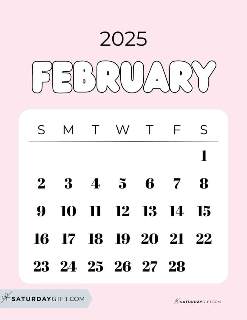 February 2025 Calendar - 20 Cute &amp;amp; Free Printables | Saturdaygift | Show Me February 2025 Calendar