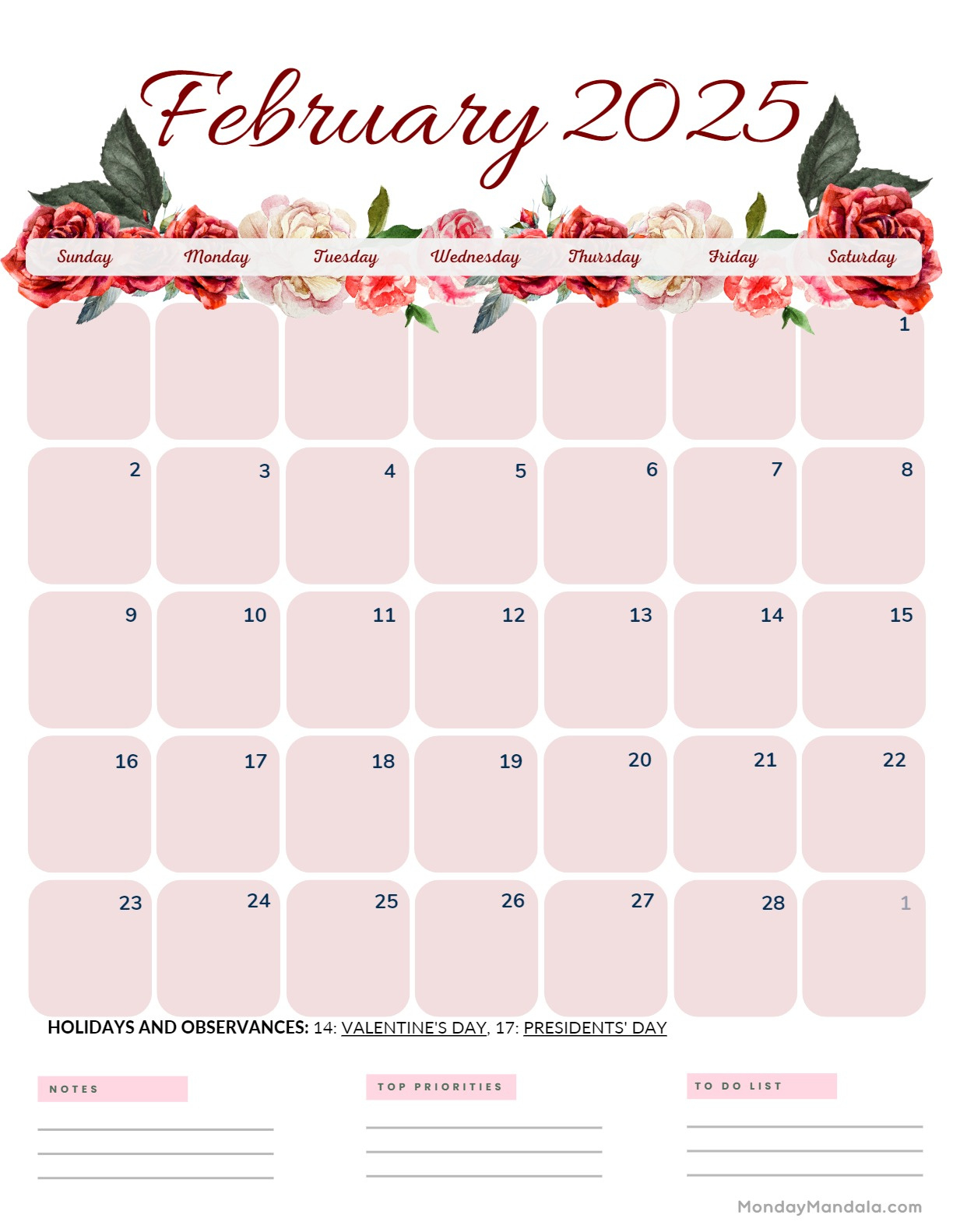 February 2025 Calendar (52 Free Pdf Printables) | February 2025 Calendar Printable Portrait