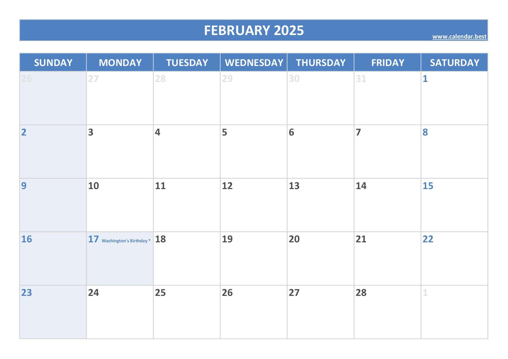 February 2025 Calendar -Calendar.best | Calendar 2025