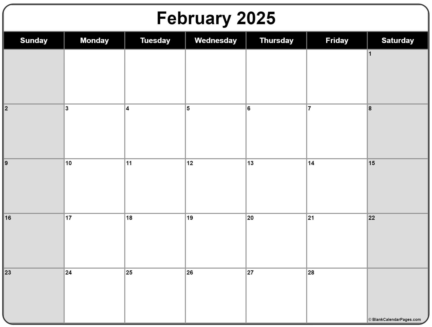 February 2025 Calendar | Free Printable Calendars | Blank Feb 2025 Calendar Printable