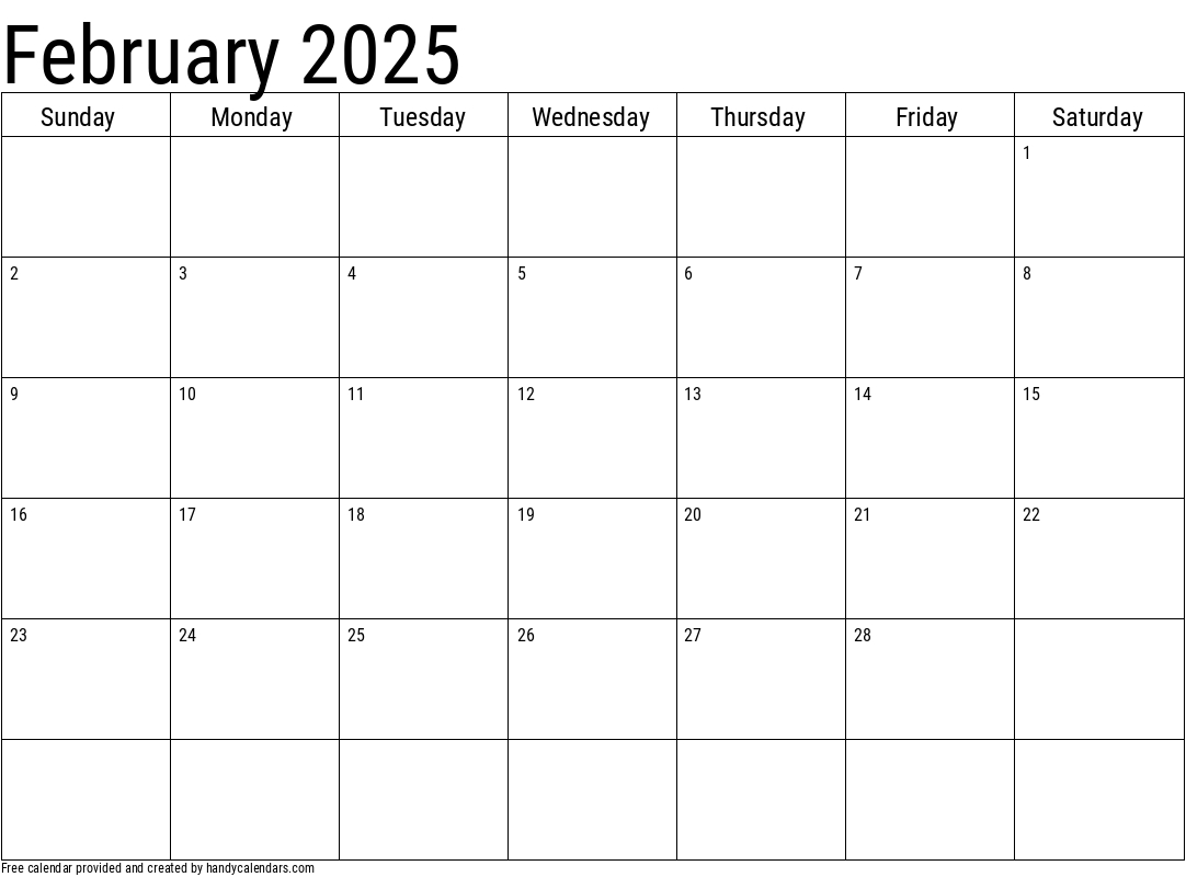 February 2025 Calendar - Handy Calendars | 2025 February Calendar