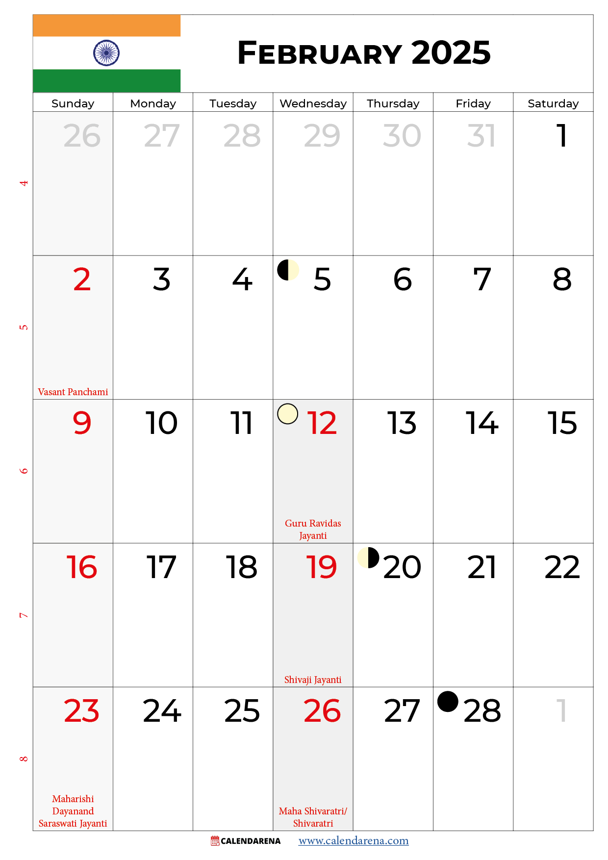 February 2025 Calendar India | Calendar 2025