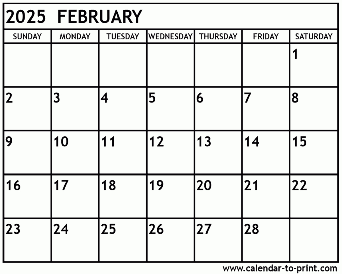 February 2025 Calendar Printable | Feb 2025 Calendar Free Printable