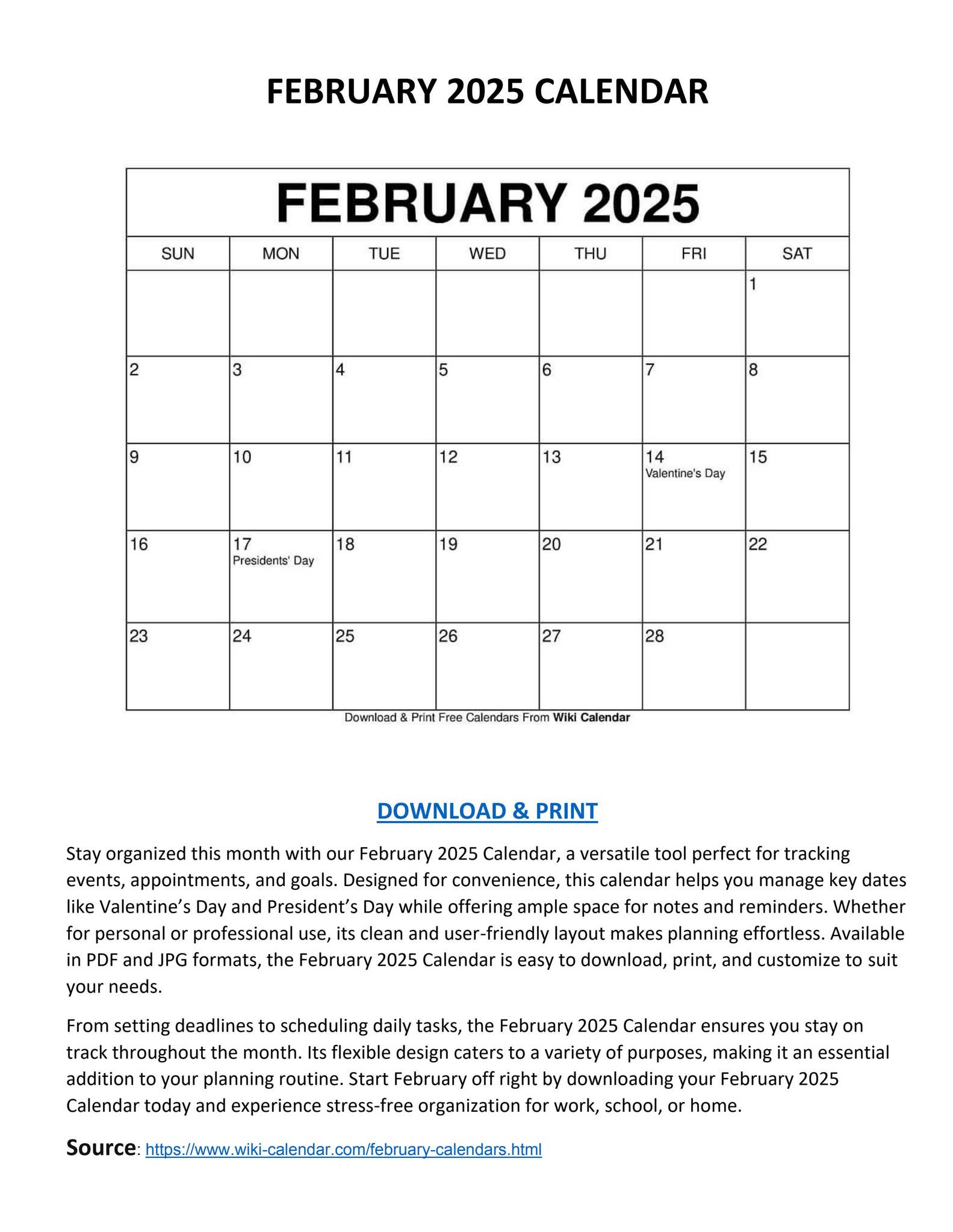 February 2025 Calendar - Wiki Calendarwiki Calendar - Issuu | Calendar 2025