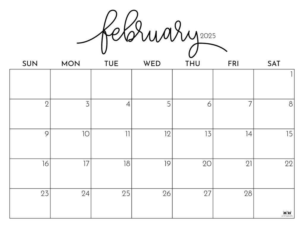 February 2025 Calendars - 107 Free Printables | Printabulls | Cute Printable February Calendar 2025