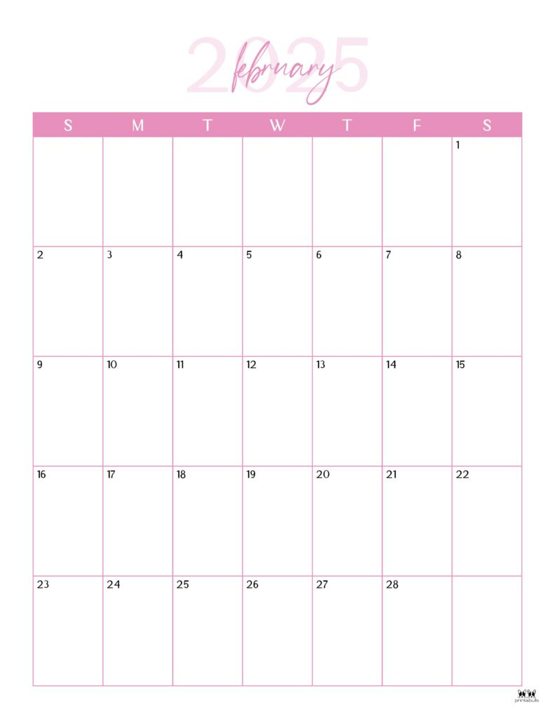 February 2025 Calendars - 107 Free Printables | Printabulls | Feb 25 Calendar Printable