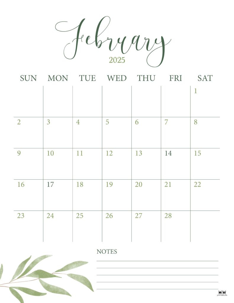 February 2025 Calendars - 107 Free Printables | Printabulls | February 2025 Calendar Seasons