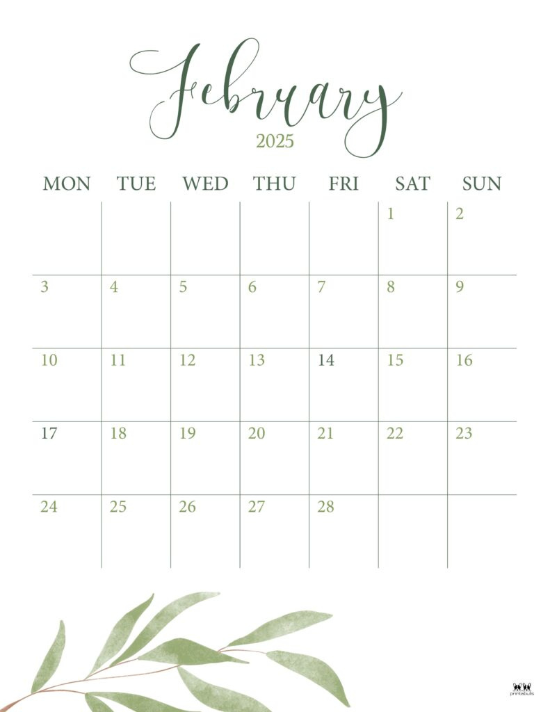 February 2025 Calendars - 107 Free Printables | Printabulls | Show Me February Calendar 2025