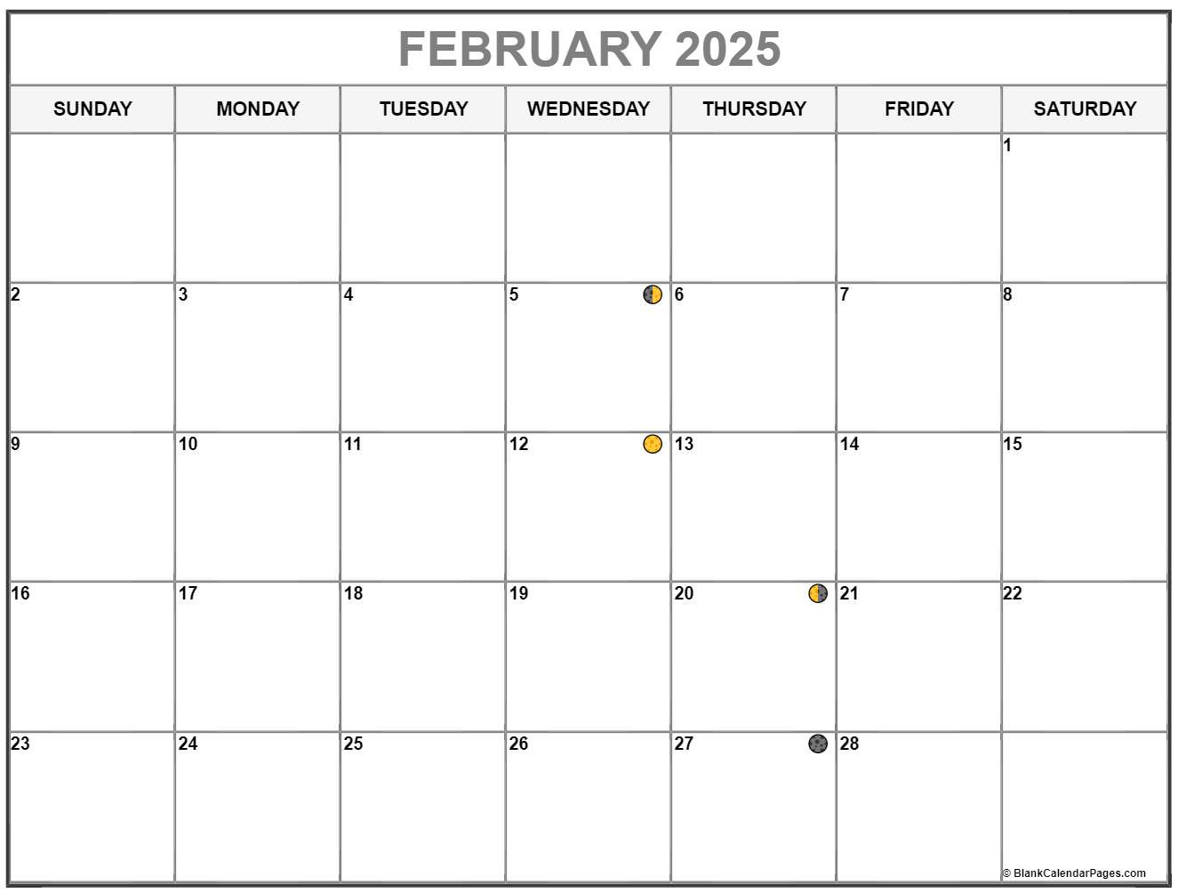 February 2025 Lunar Calendar | Moon Phase Calendar | Lunar Calendar February 2025