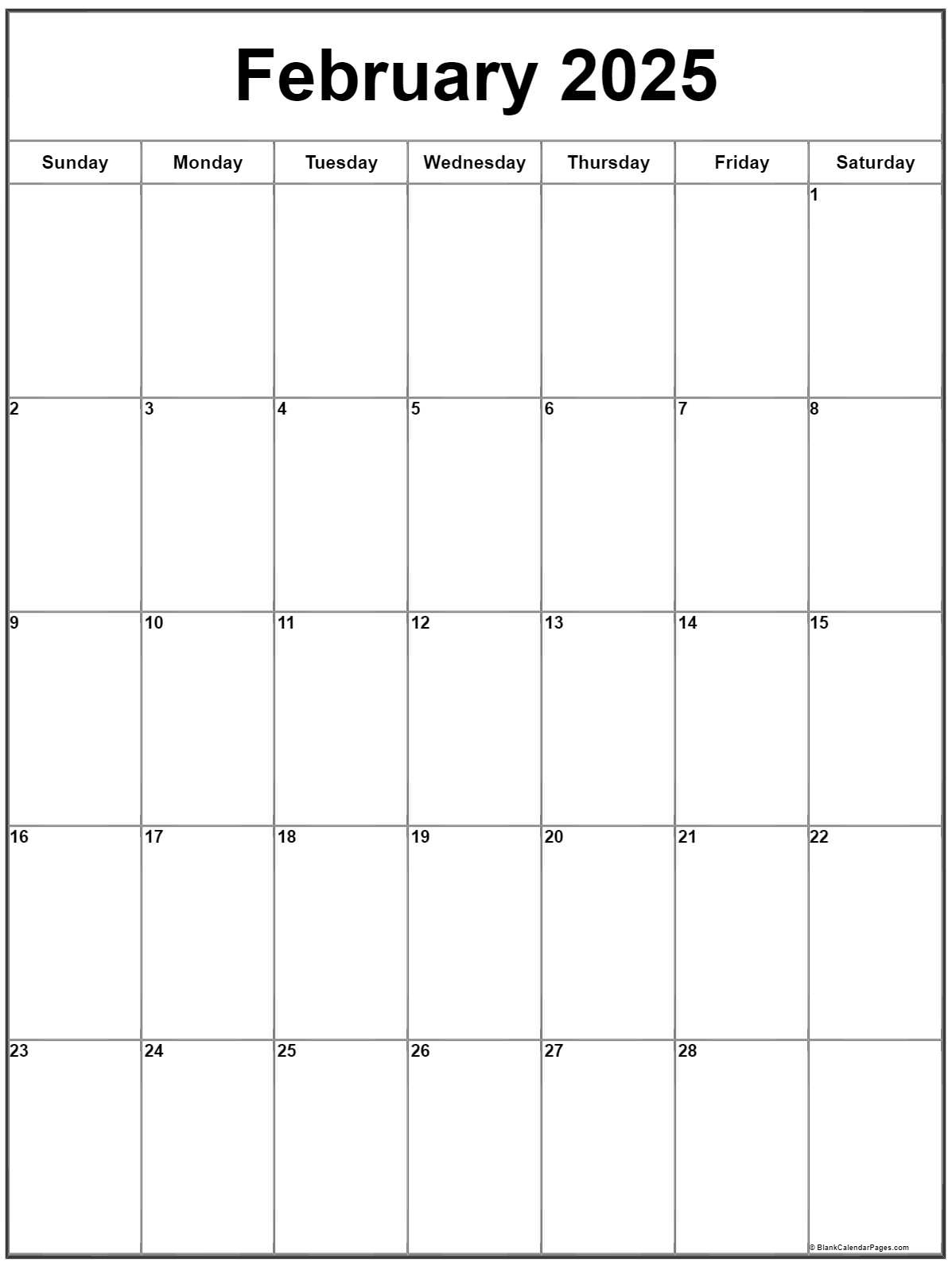 February 2025 Vertical Calendar | Portrait | February 2025 Calendar Printable Portrait