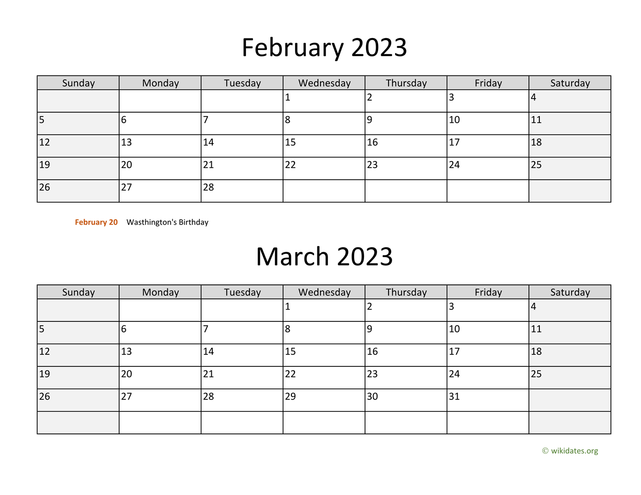 February And March 2023 Calendar | Wikidates | Calendar 2025