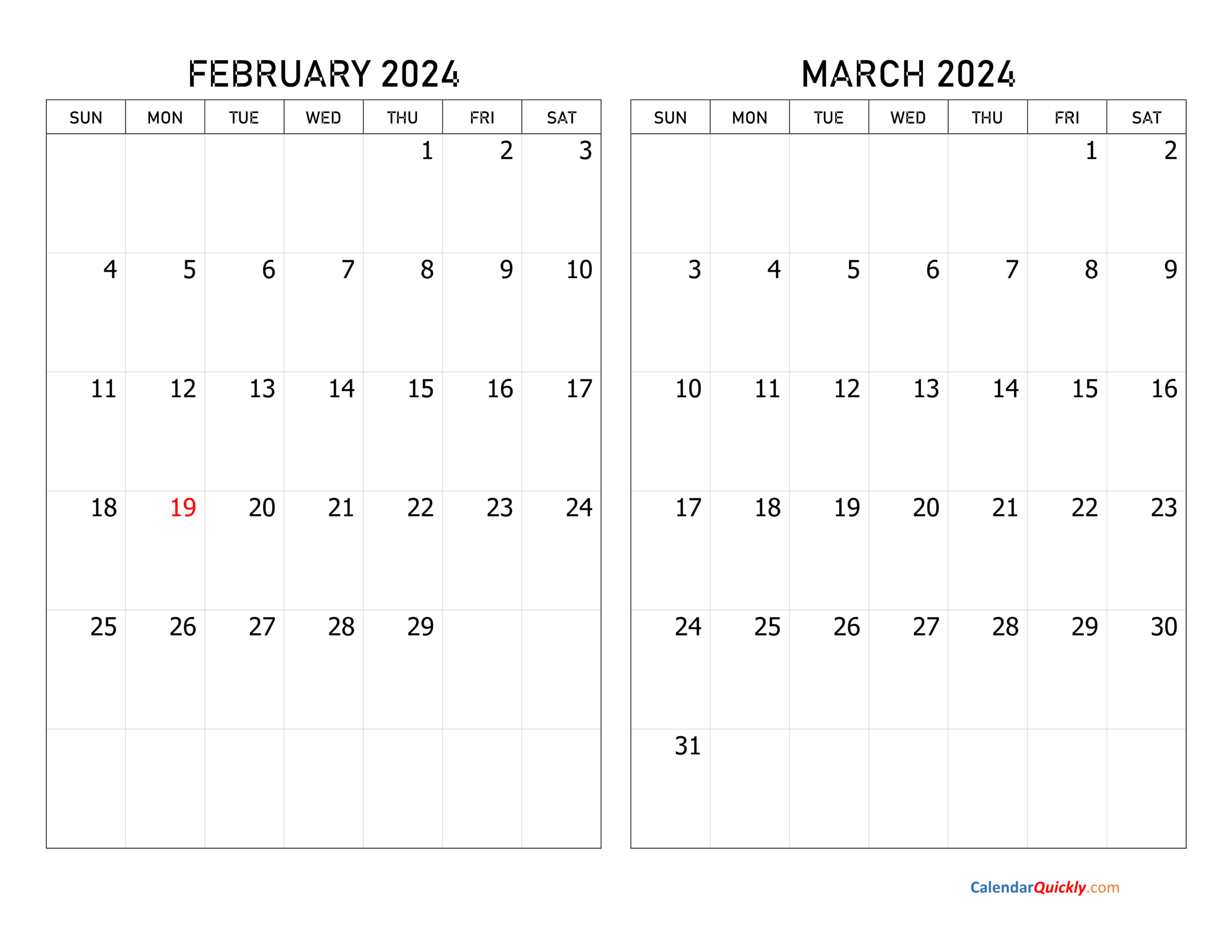 February And March 2024 Calendar | Calendar Quickly | February and March Calendar