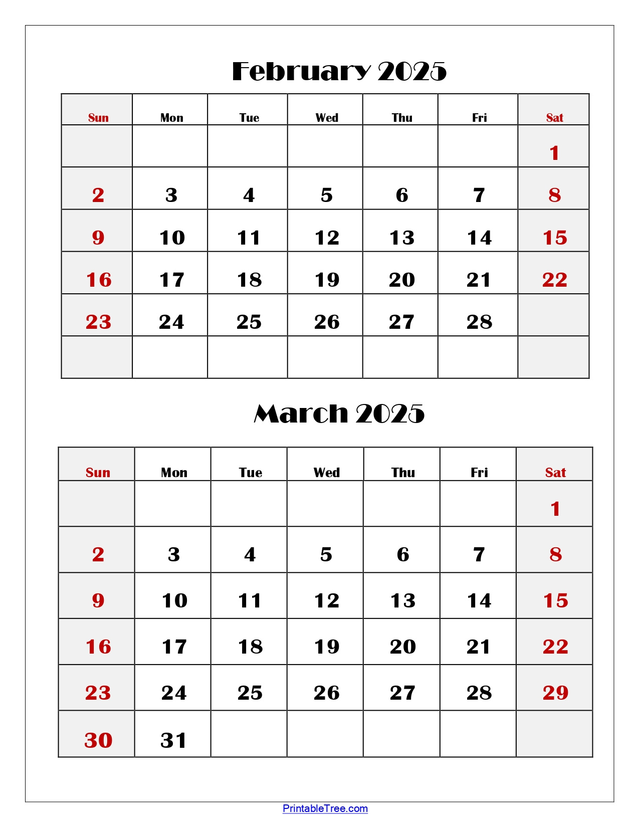 February And March 2025 Calendar Printable | Two Months Calendar | February and March 2025 Printable Calendar