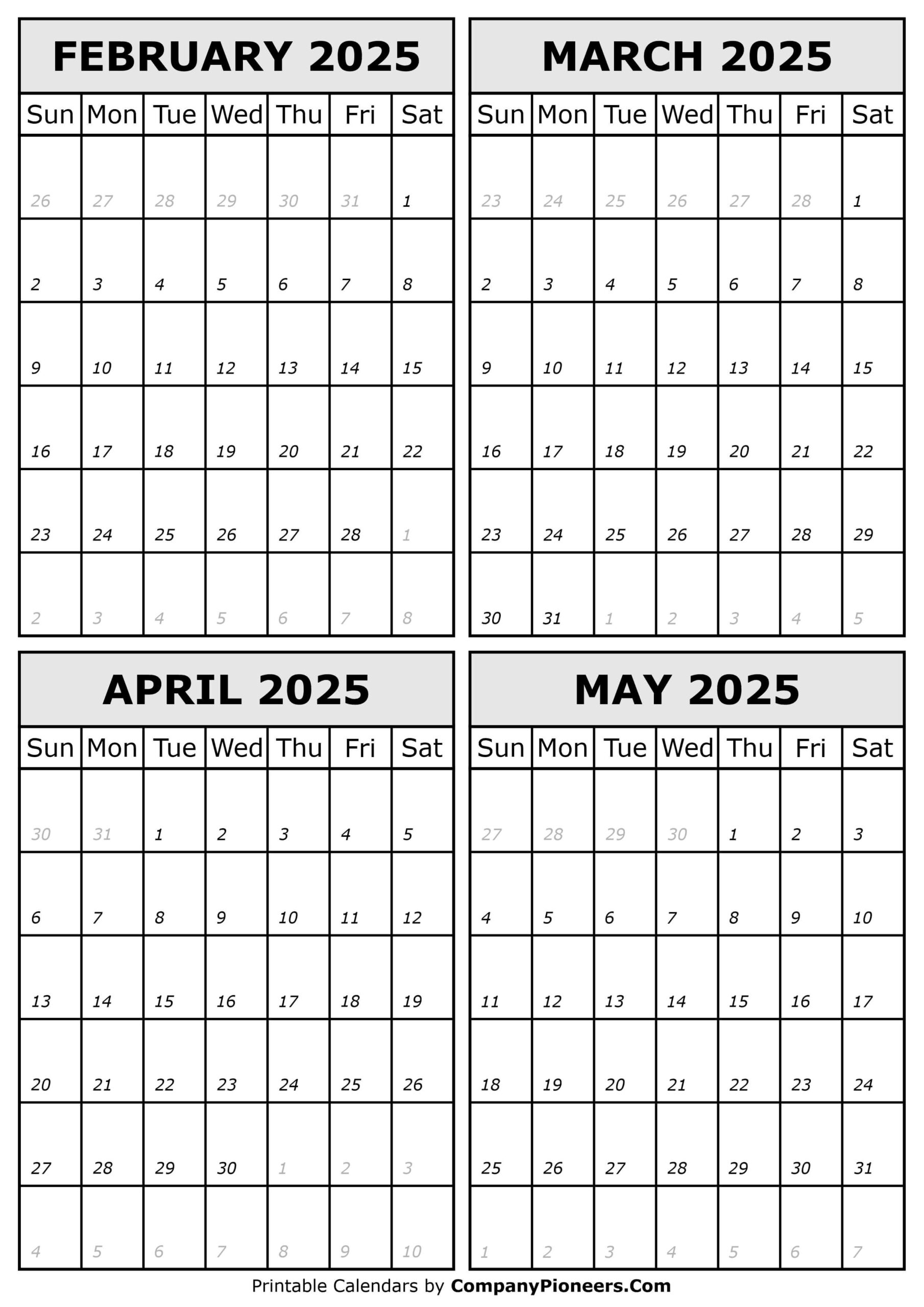 February To May 2025 Calendar Printable - Template | February To May 2025 Calendar