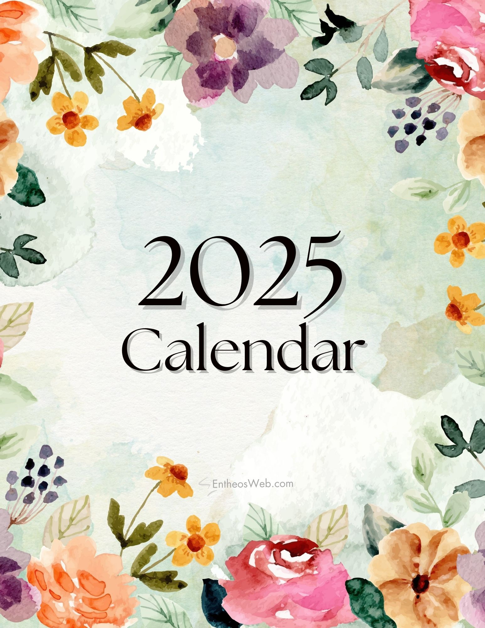 Floral Monthly 2025 Calendar – Free Pdf Printables | Entheosweb | 2025 Calendar Printable Flowers