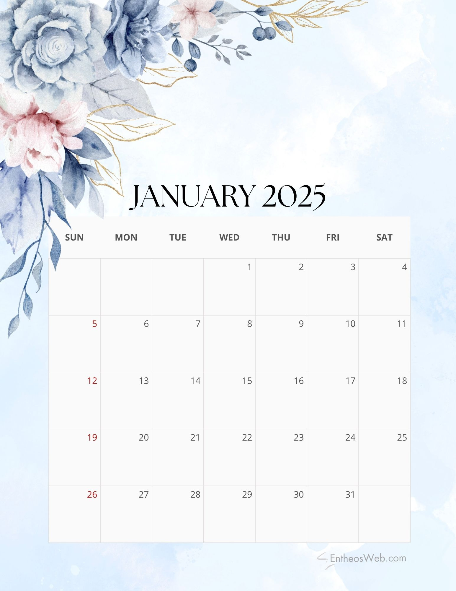 Floral Monthly 2025 Calendar – Free Pdf Printables | Entheosweb | Calendar 2025