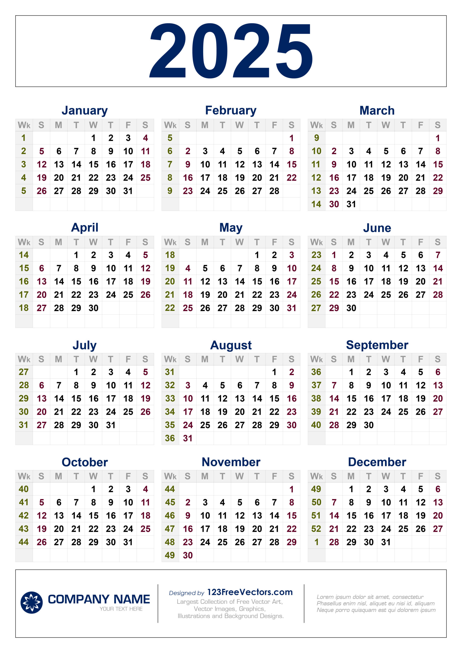 Free 2025 Calendar With Week Numbers | Calendar 2025