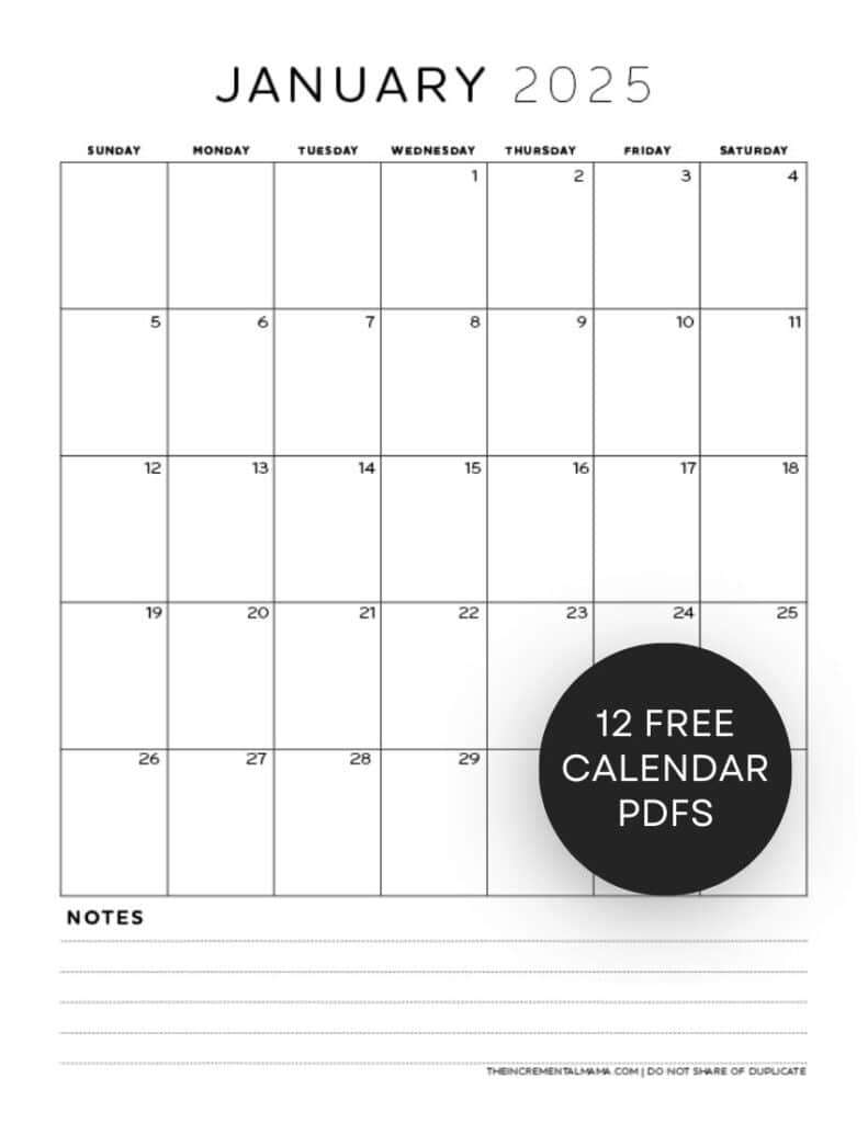 Free 2025 Monthly Calendar Pdf Printable With Lined Section - The | Free Printable 2025 Calendar with Lines