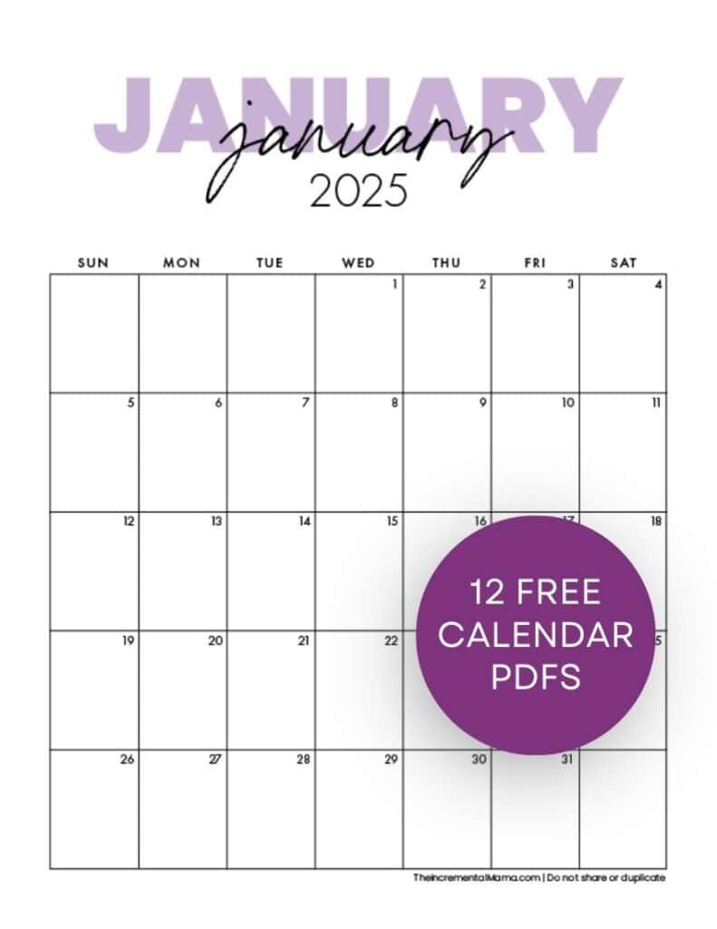 Free 2025 Monthly Calendar Template - January To December | 2025 Free Printable Calendar by Month