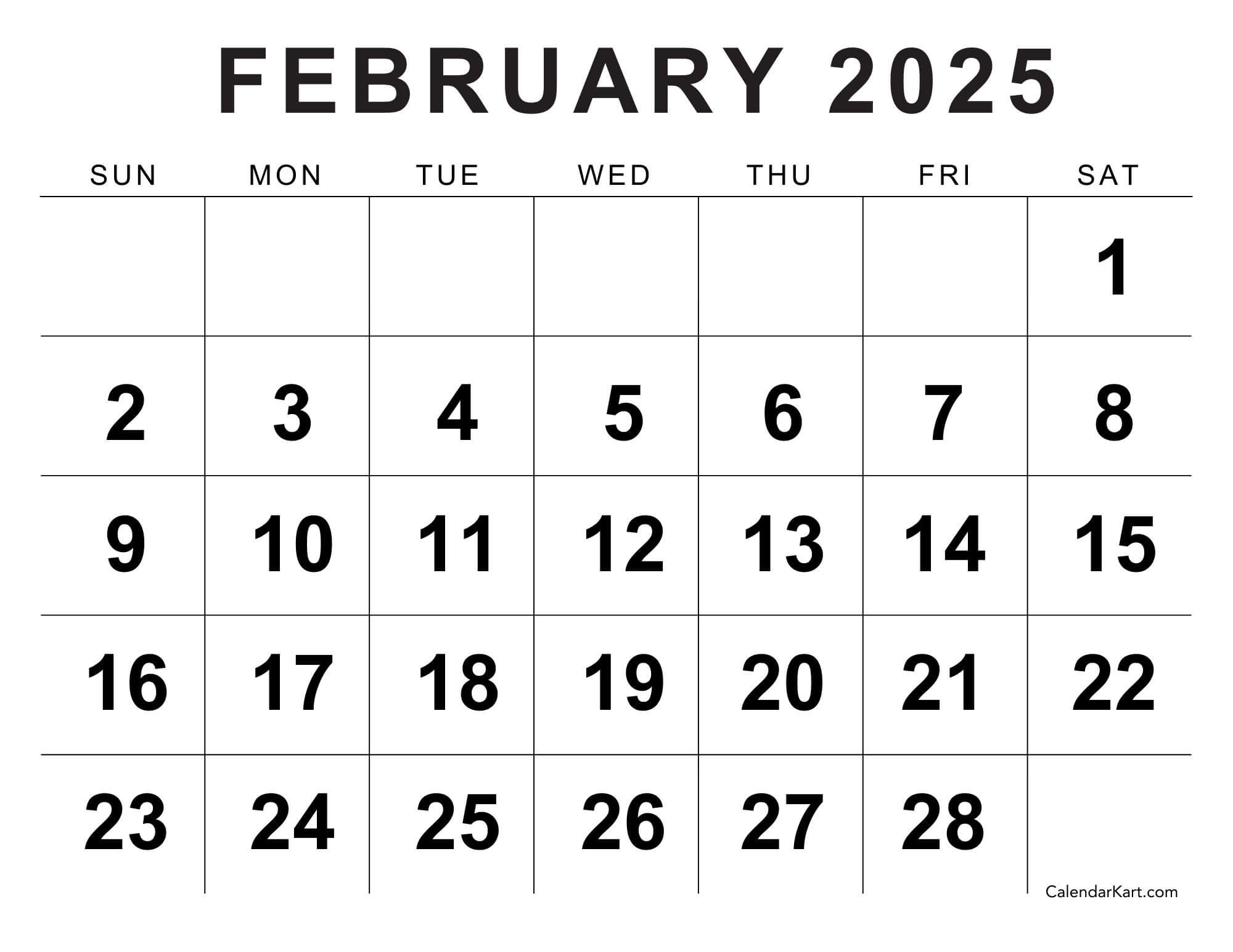 Free &amp;amp; Cute Printable February 2025 Calendar - Calendarkart | Printable Feb 2025 Calendar