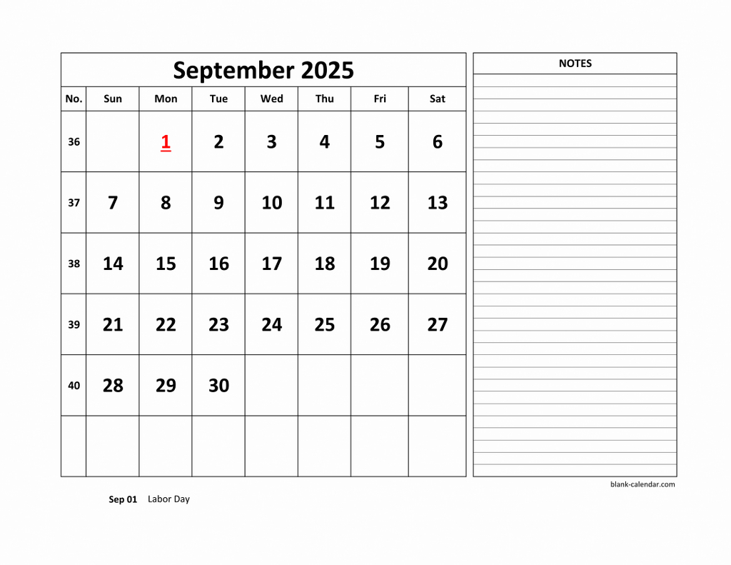 Free Download Printable September 2025 Calendar, Large Space For | September Apointment Calendar 2025 Printable