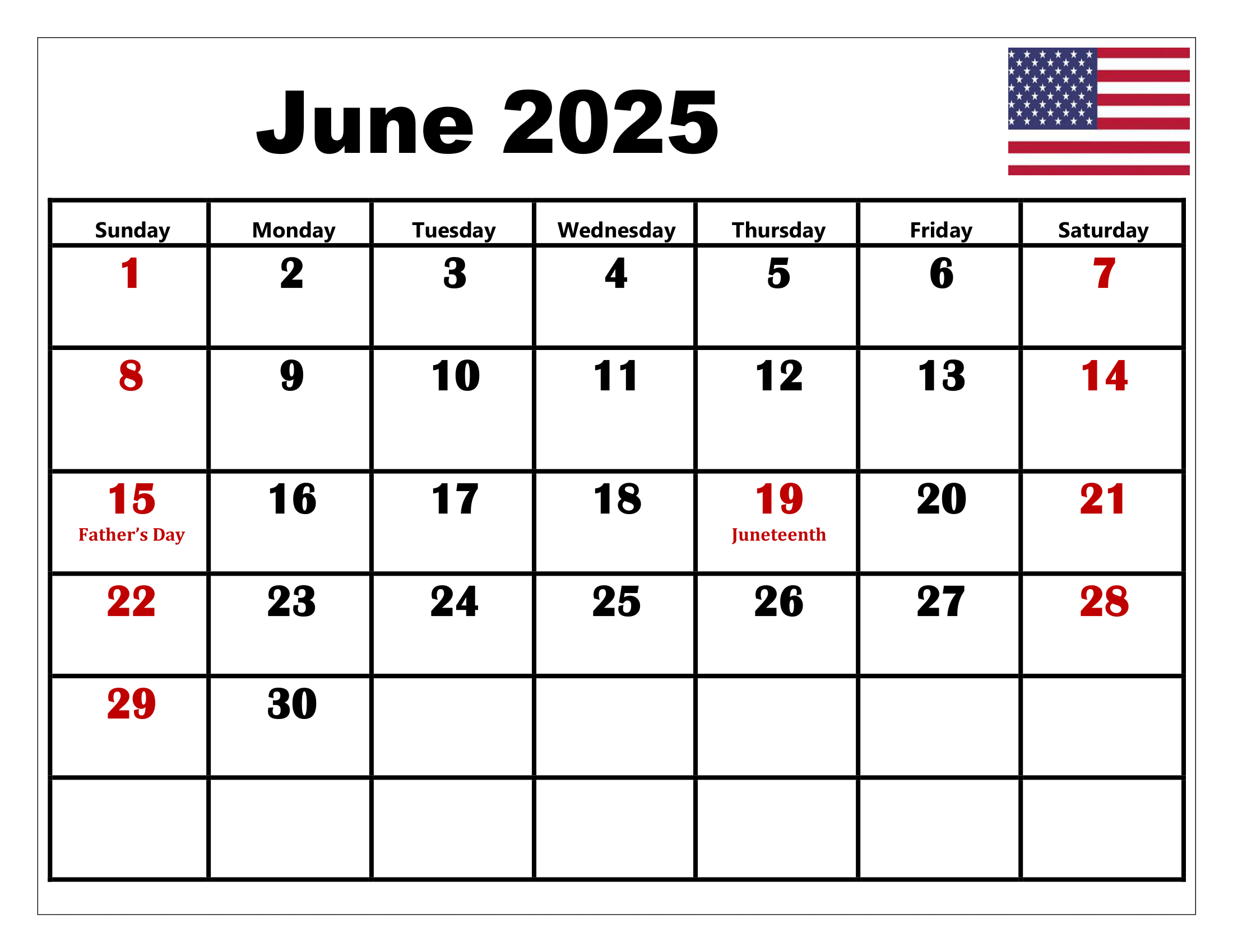 Free June 2025 Calendar Printable Pdf Template With Holidays | June 2025 Calendar Printable with Holidays