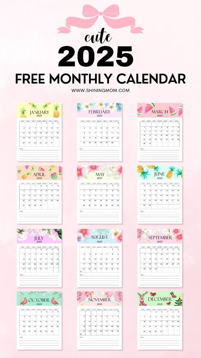 Free Monthly 2025 Calendar For Instant Download- Cute Templates | 2025 Cute Printable Calendar