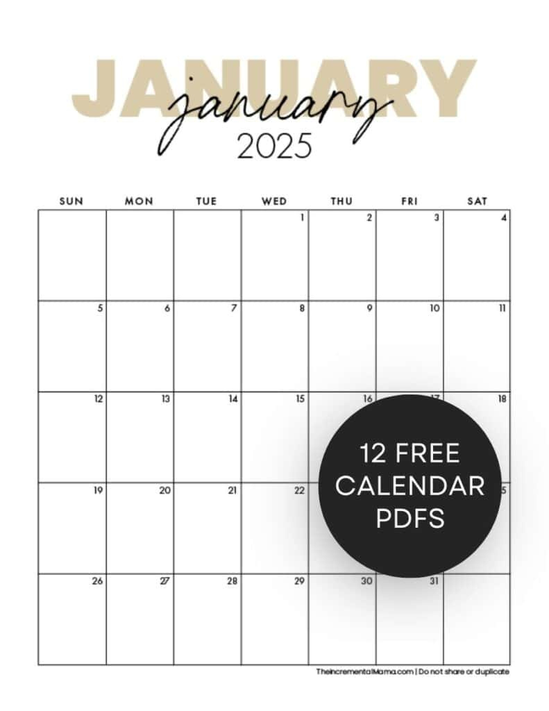 Free Printable 2025 Monthly Calendar (January - December Pdfs | Free Printable 2025 12 Month Calendar