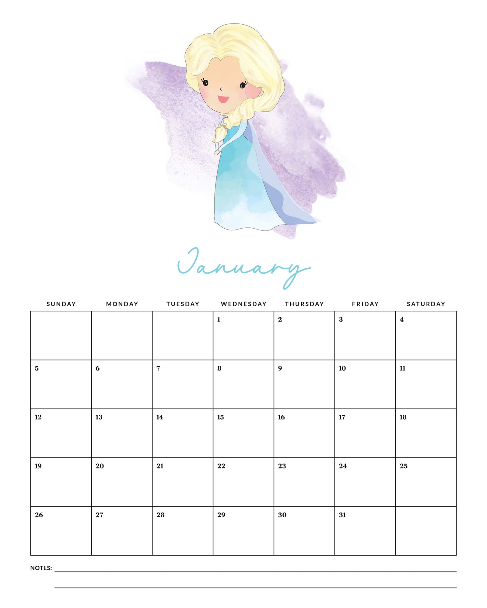 Free Printable 2025 Princess Calendar - The Cottage Market |  Calendar 2025