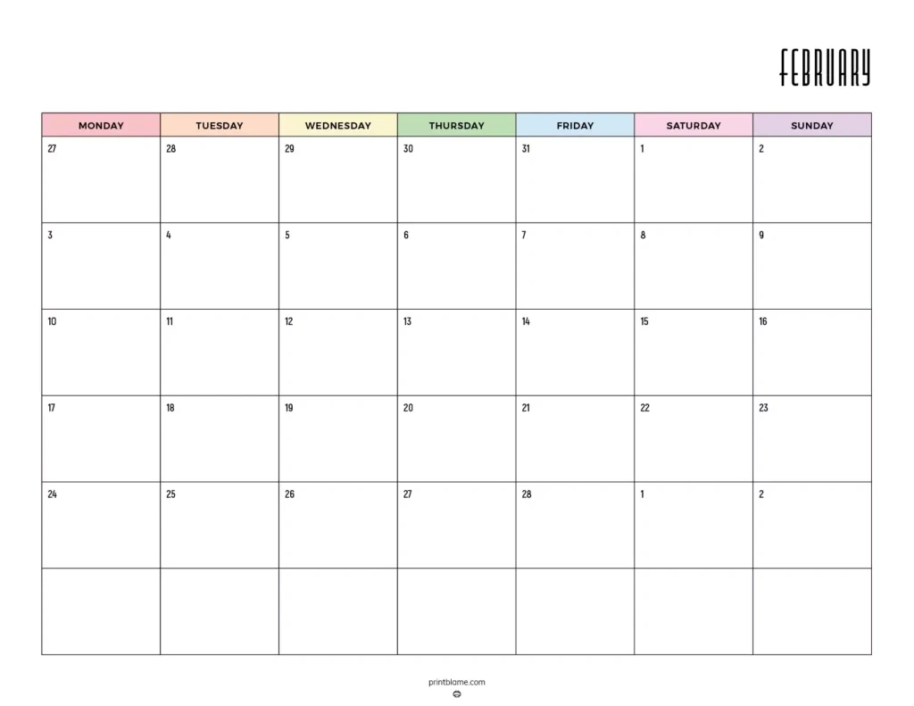 Free Printable February 2025 Calendars | Instant Pdf Downloads | February 2025 Calendar Monday Start