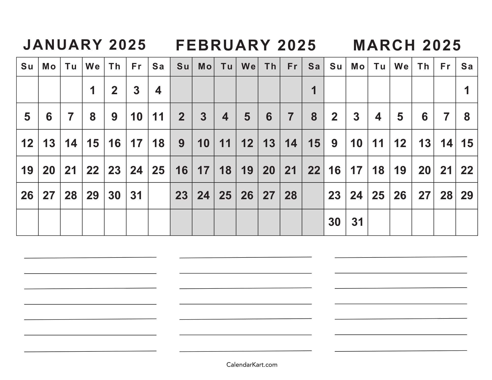 Free Printable January To March 2025 Calendar - Calendarkart | Calendar 2025