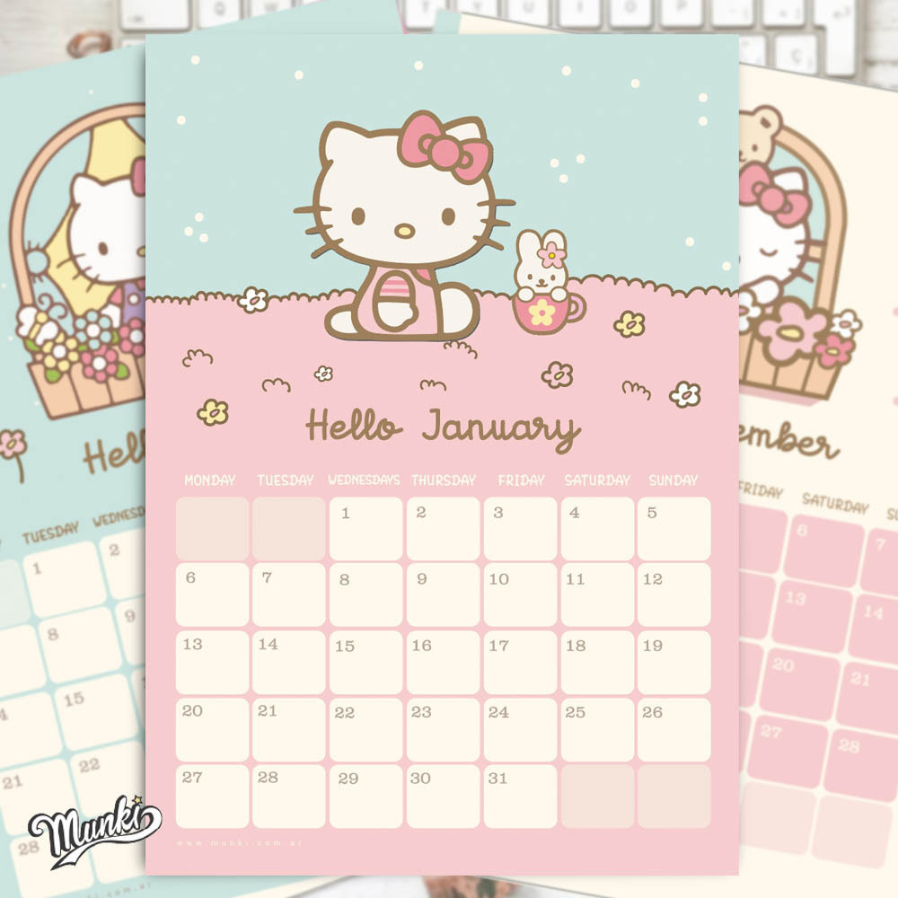 Hello Kitty Pdf Printable Calendar - 2025 - English Texts - Munki | Calendar 2025