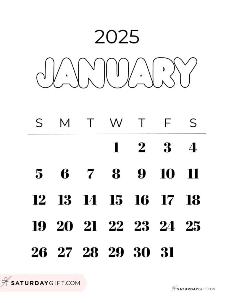 January 2025 Calendar - 20 Cute &amp;amp; Free Printables | Saturdaygift | Cute Printable January 2025 Calendar