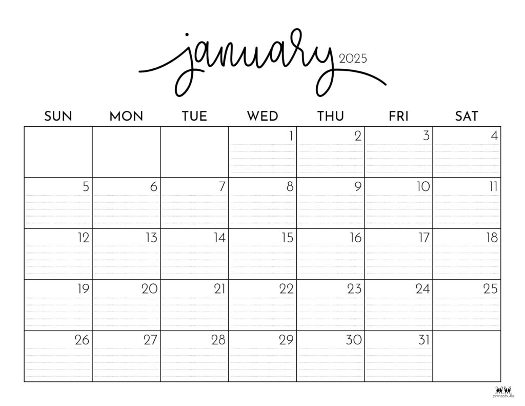 January 2025 Calendars - 107 Free Printables | Printabulls | 2025 Printable Calendar By Month With Lines