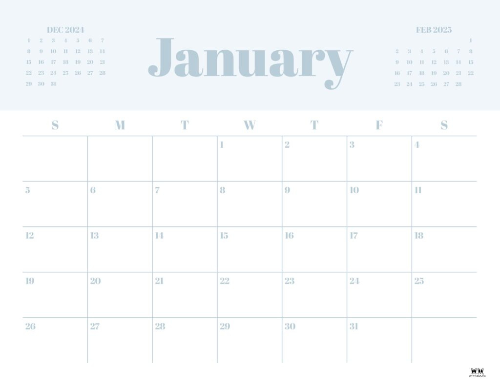 January 2025 Calendars - 107 Free Printables | Printabulls | Blank Calendar Printable January 2025