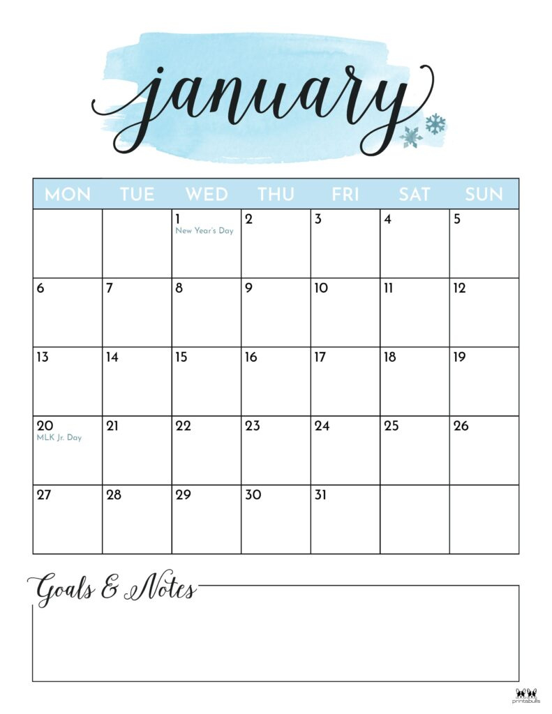 January 2025 Calendars - 107 Free Printables | Printabulls | Cute Printable January 2025 Calendar