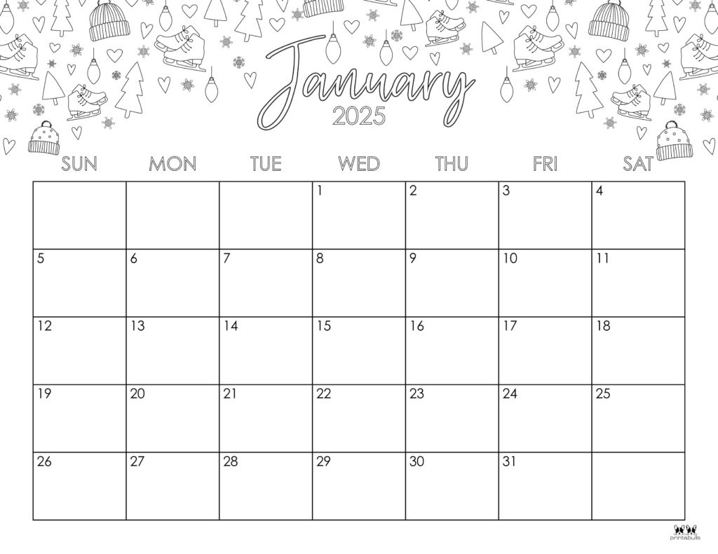 January 2025 Calendars - 107 Free Printables | Printabulls | Cute Printable January 2025 Calendar